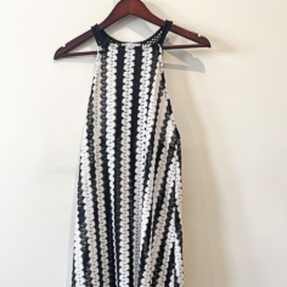 Zara Black & White Striped Crochet Racerback Maxi Dress